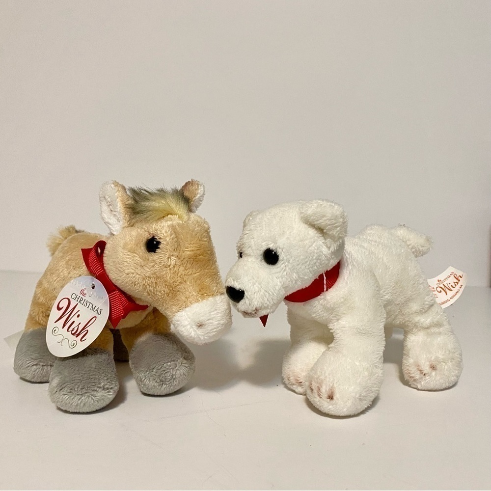 Demdaco The Christmas Wish Horse White Dog Plush Stuffed Animal Toy Bean Bag 5”